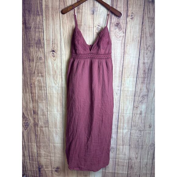 Fashion Nova Boho Linen Maxi Dress Lined Pockets Rust Red Color Size 1X - Picture 2 of 8